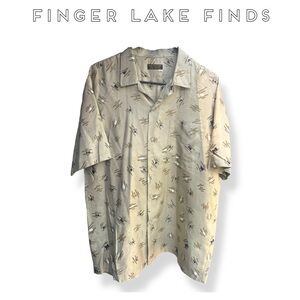 Men's Tan Silk Button-Front Shirt, XL